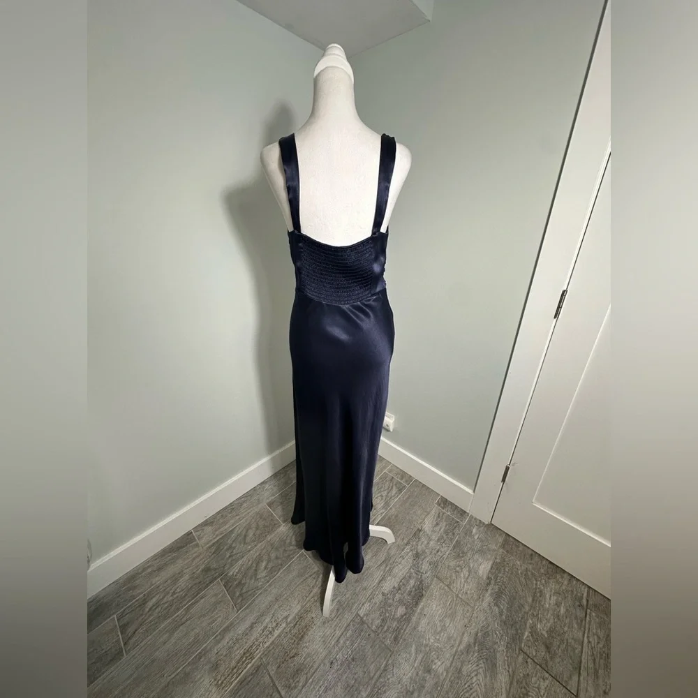 NEW Astr Aeris Satin Lace Trim Maxi Dress Navy Sz Medium Bustier Corset Feminine - Picture 7 of 17